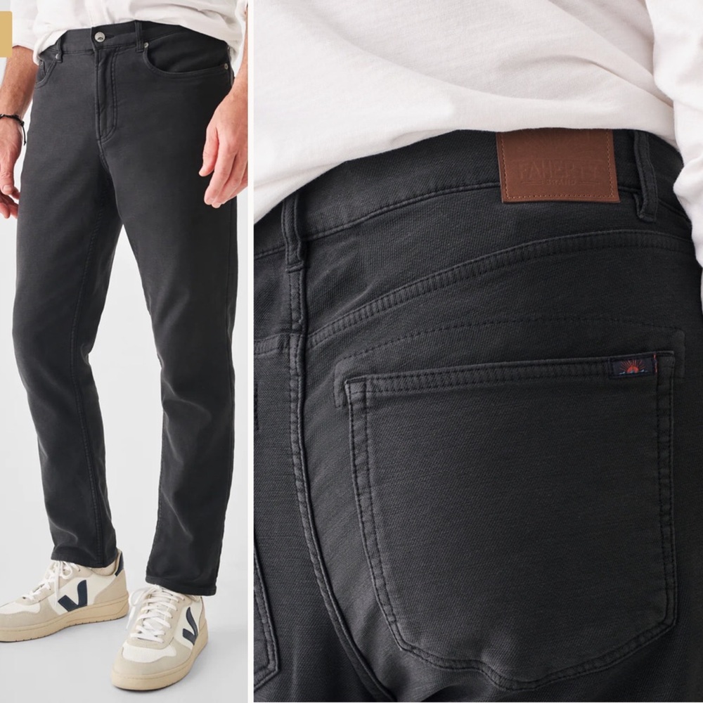 Faherty Stretch Terry 5-Pocket Pant 33” Washed Black size 40 straight leg slim